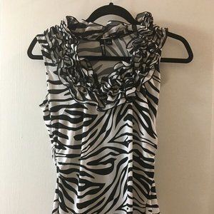Milano Black/White Zebra Print Ruffle Blouse
